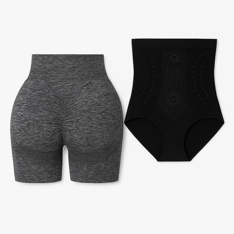 Combo de 2 Cintas y 2 Shorts Yoga Negro