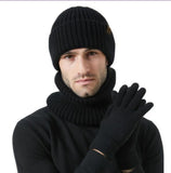 Conjunto de invierno masculino negro con gorro, bufanda y guantes